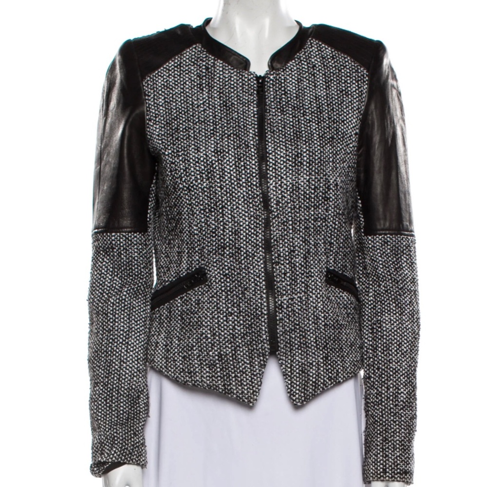 Parker black tweed lamb leather jacket
